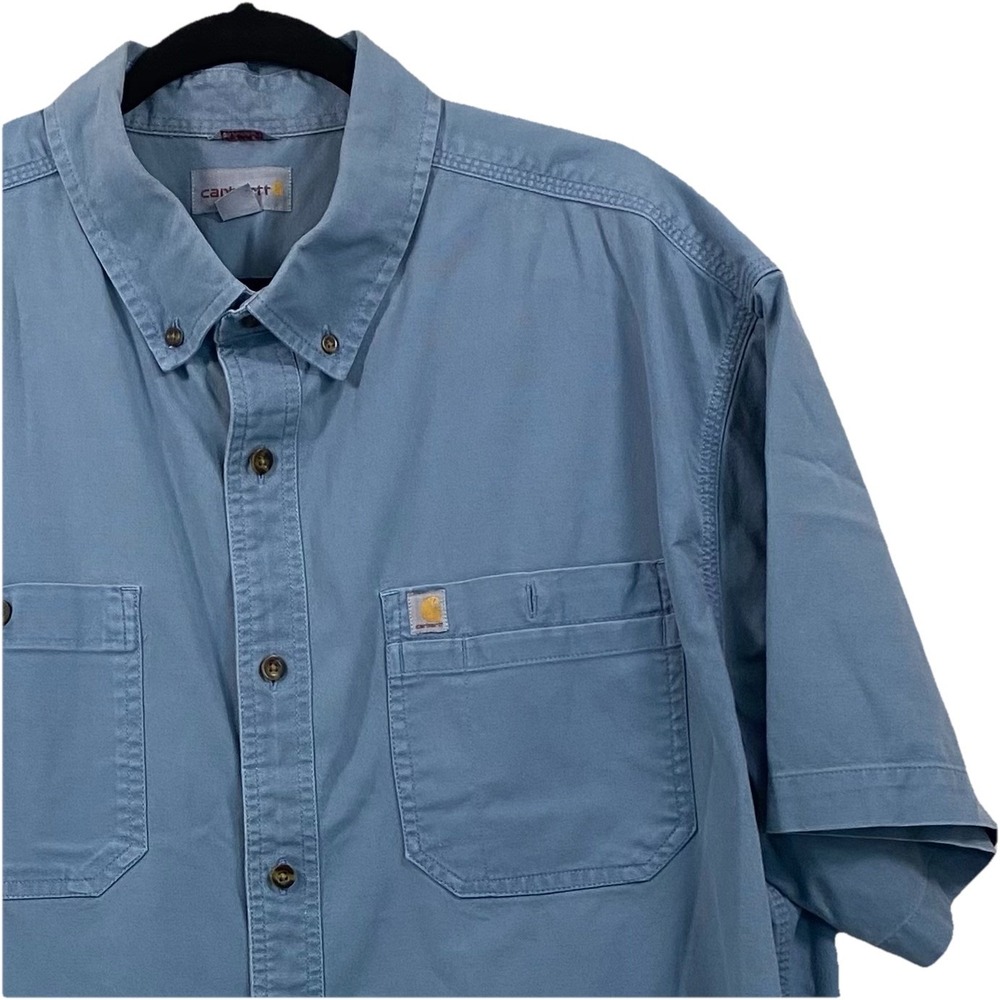 Carhartt Loose Fit Midweight‎ Short Sleeve Blue Chambray Workwear Shirt Sz 2XL